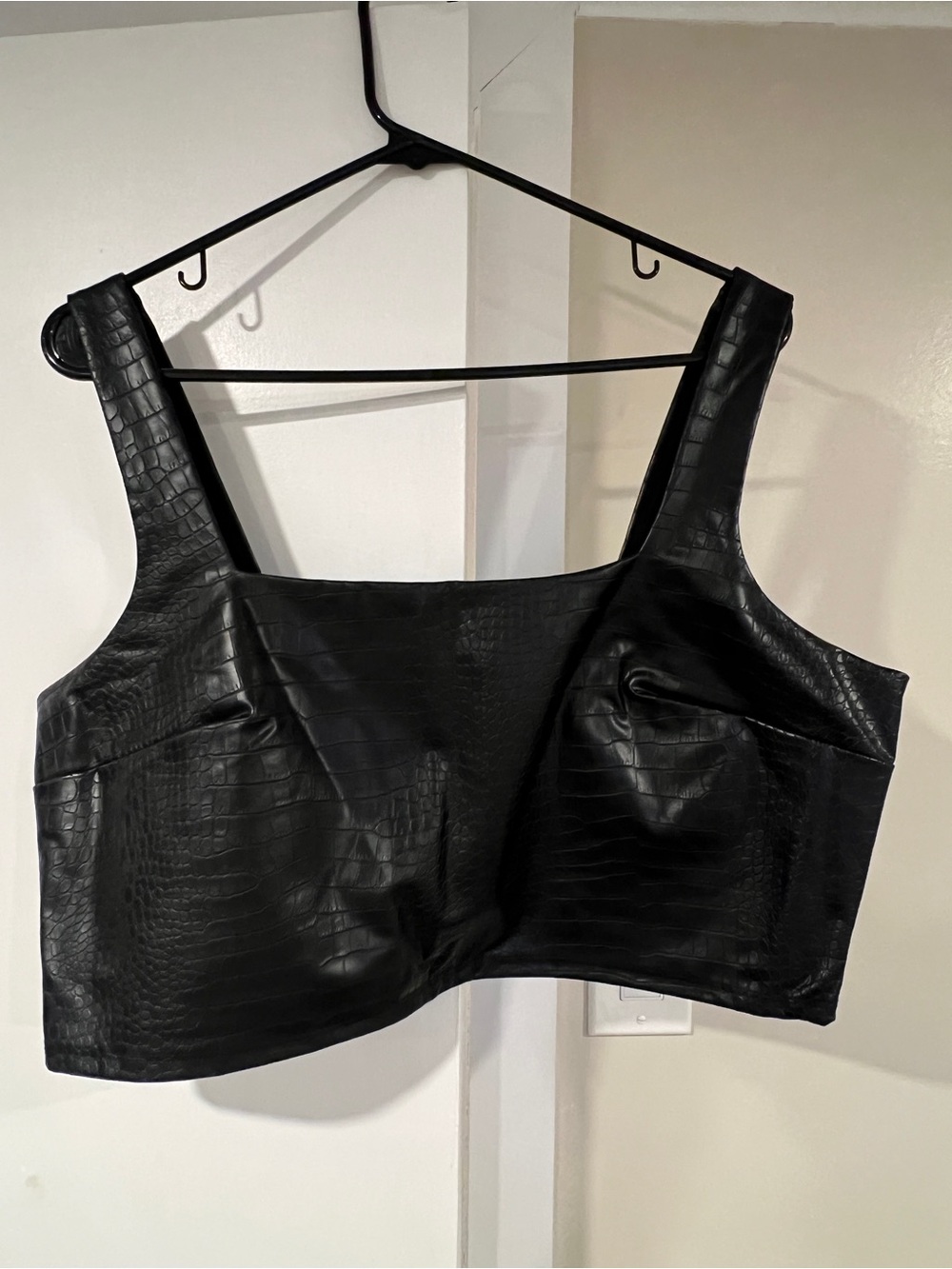 Express Black Faux Croc Square-Neck Crop Top